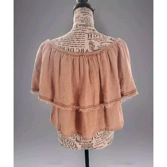 Zara Linen Top Medium Off Shoulder Distressed Boho Grundge Crop Flowy Rose - Picture 2 of 12